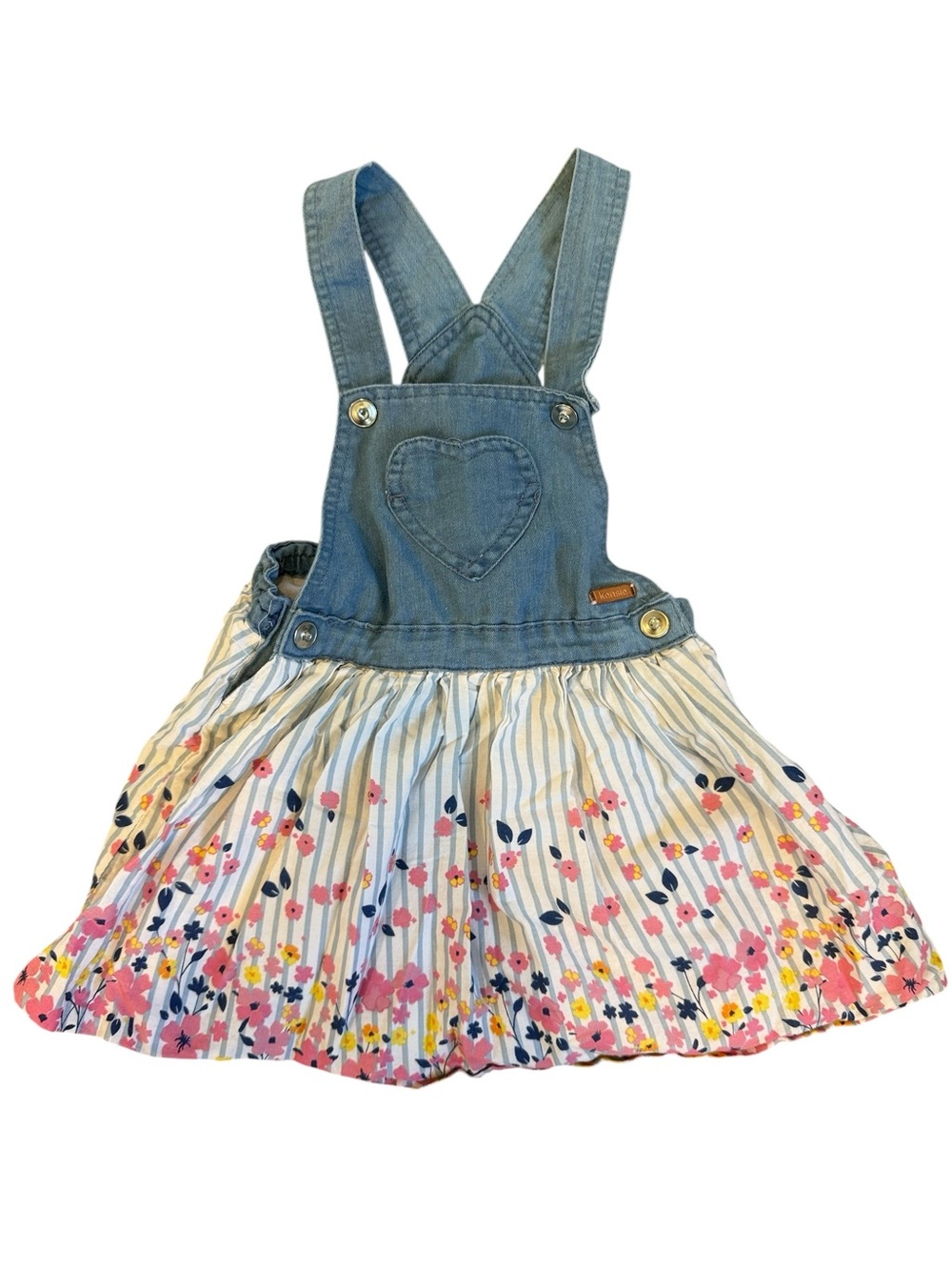 Kenzie Girl Denim Heart Bib Floral Skirted Overalls for Kids - Blue